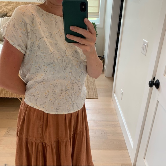 Cynthia Rowley 100% Linen Wide Cropped Cap Sleeve Floral Button Back - Picture 5 of 7